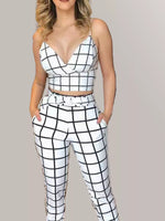 Grid Print Crop Top and Pants Set