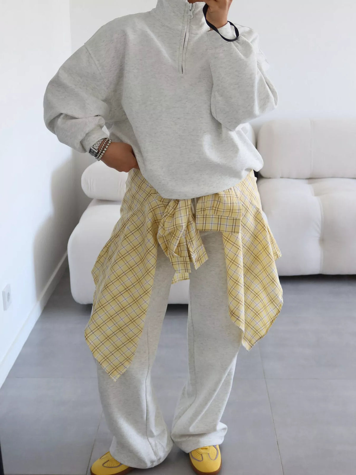 Quarter-Zip Top and Wide-Leg Sweatpants Set