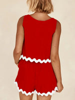 Contrast Trim Round Neck Tank and Shorts Set