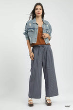 Umgee Drawstring Striped Wide-Leg Pants