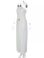 Backless Ruched Halter Neck Maxi Dress