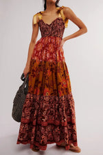 Floral Tiered Maxi Dress with Mixed Print Design