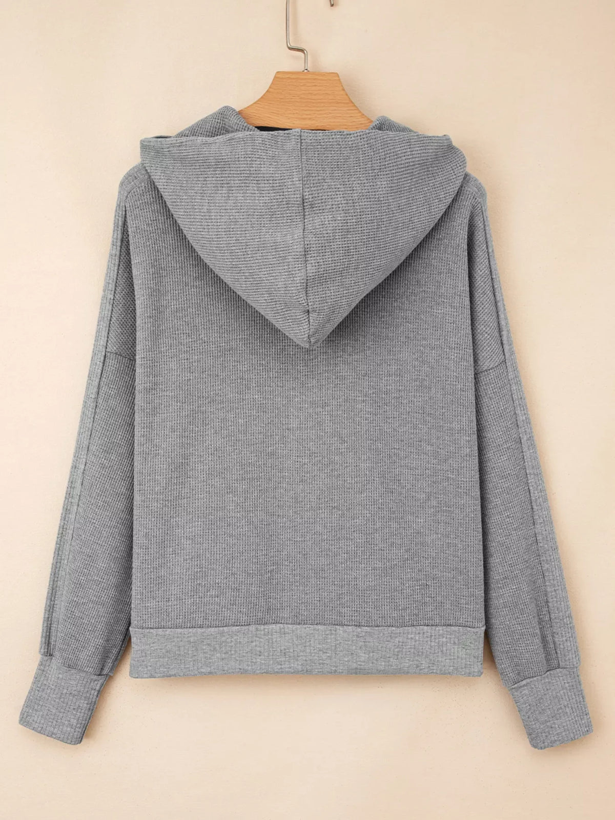 Waffle Splicing Zip Up Front Button Hooded Jacket