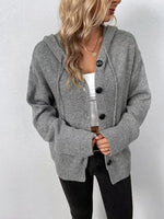 Full Size Cozy Knit Hooded Button-Down Cardigan Plus Size