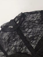 Lace Sheer Mock Neck Long Sleeve Maxi Dress