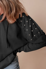Drawstring Studded Long Sleeve Hoodie