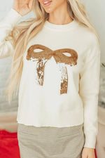 Sequin Bow Embellished Pullover Sweater
