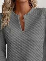 Quilted Texture Long Sleeve Sweatshirt with Notched Neck