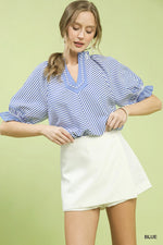 Umgee Stripe Ruffle Sleeve Split-Neck Blouse