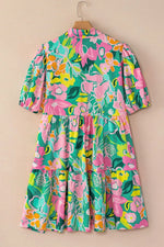 Button Down Floral Puff Sleeve Babydoll Dress