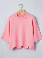 Scalloped Hem 3/4 Sleeve Sweater Top