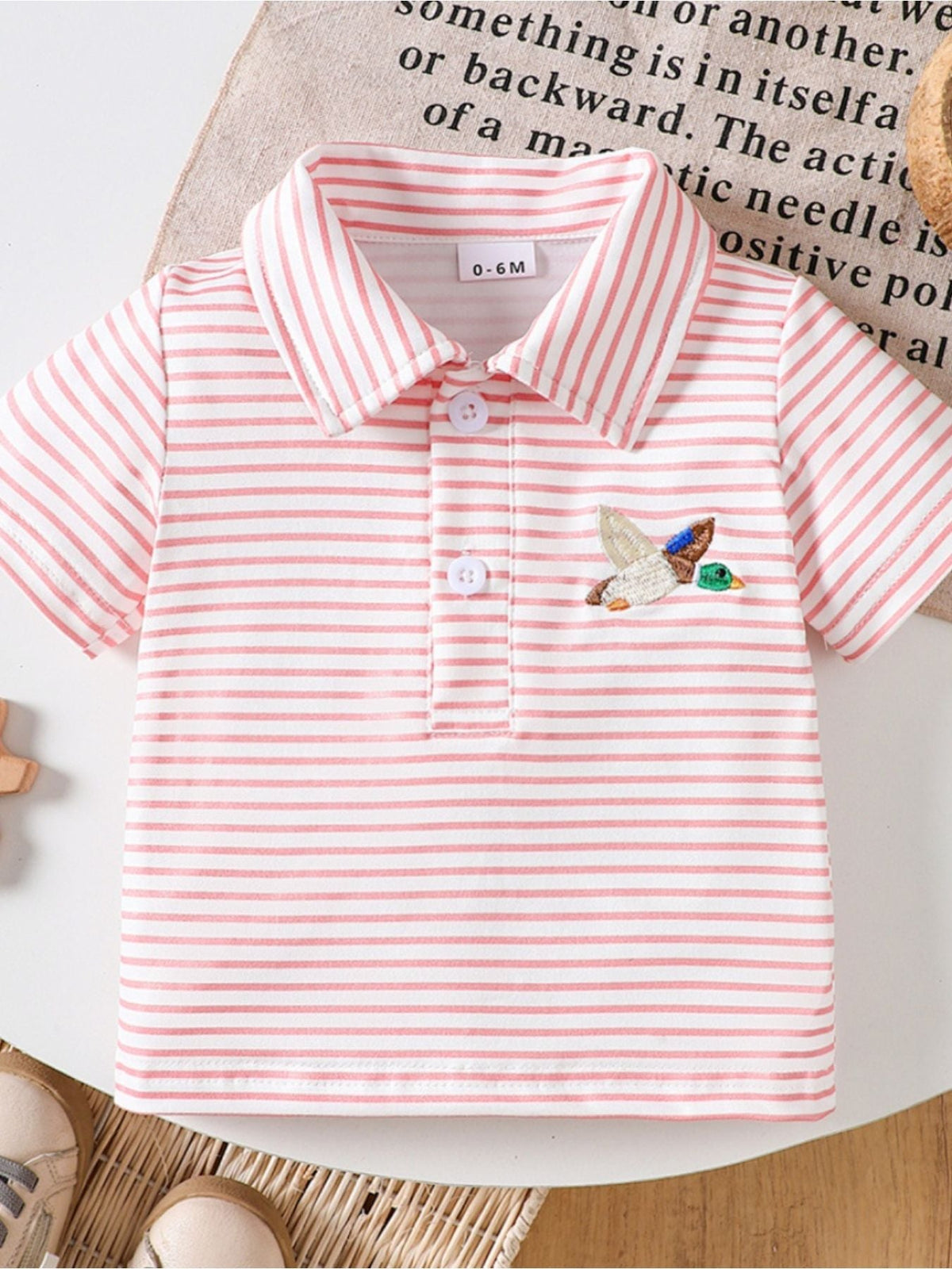 Children's Striped Embroidered Duck Polo