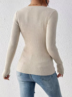 Ribbed Knit Button Front Knit Top