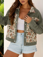 Floral Snap Down Corduroy Jacket