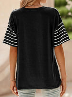 Color Block Striped Sleeve Casual T-Shirt