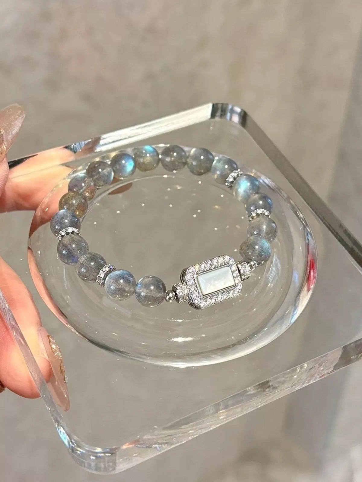 Moonstone Bead Geometric Bracelet