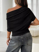 Off-Shoulder Ruched Knit T-Shirt