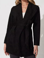 Suede Tie Waist Long Sleeve Outerwear