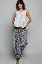POL Floral V-Neck Sheer Tank with Lace Trim