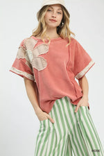 Umgee French Terry Top with Flower Patch