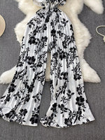 Floral Print Wide Leg Pleated Jumpsuit