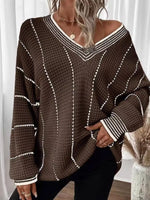Full Size V-Neck Textured Knit Sweater Plus Size