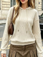 Textured Drawstring Dropped Shoulder Hoodie