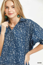 Umgee Paisley Print Chambray Top