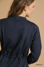 Umgee Drawstring Cable Knit Mini Dress with Pockets