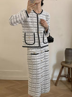 Tweed Contrast Trim Jacket and Skirt Set