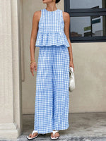 Gingham Sleeveless Top and Wide-Leg Pants Set