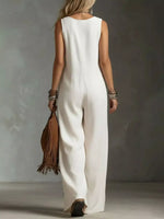 Full Size Sleeveless Button-Down Wide-Leg Jumpsuit Plus Size