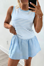Stripe Slim Tank Contrast Ruffle Mini Skort Set