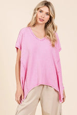Mittoshop Mineral Wash Waffle Knit Pointed Hem Oversized Top
