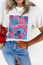Floral Flag Aesthetics Patriotic Graphic T Shirt