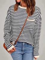 Striped Round Neck Long Sleeve Knit Top