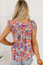 Floral Print Ruffled Square Neck Tank Top