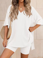 Full Size Casual Loose V-Neck T-Shirt & Shorts Set Plus Size