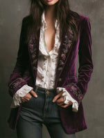 Embroidered Velvet Long Sleeve Outerwear