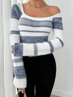 Striped Fuzzy Long Sleeve Sweater