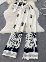Printed Sleeveless Top and Wide Leg Pants Set
