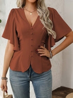 V-Neck Flutter Sleeve Blouse