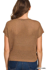 Zenana Viscose American Flag Openwork Knit Top