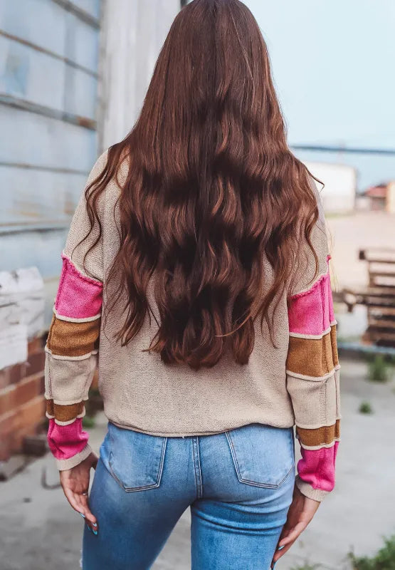 Color Block Round Neck Long SleeveSweater