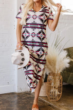 Aztec Print V-Neck Midi Dress