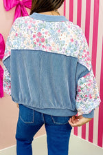 Multicolour Floral Print Round Neck Long Sleeve Shift Top