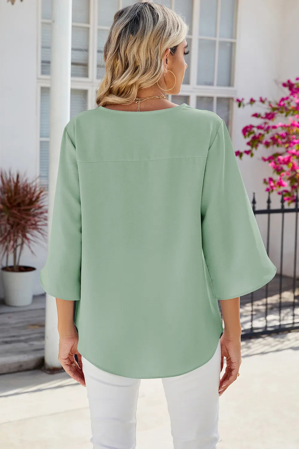 V-Neck Three-Quarter Sleeve Top