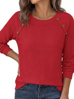 Decorative Button Waffle Knit Long Sleeve T-Shirt