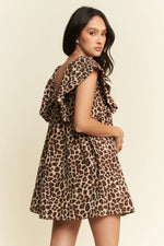 Davi & Dani Animal Printed Velvet Ribbon Mini Dress