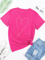 Rhinestone Heart Graphic Crew Neck Valentines Tee